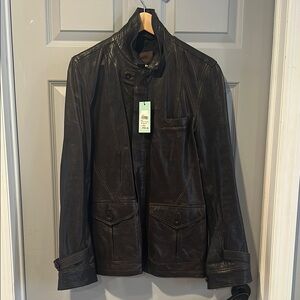 Reiss Dark Brown Leather Military Jacket